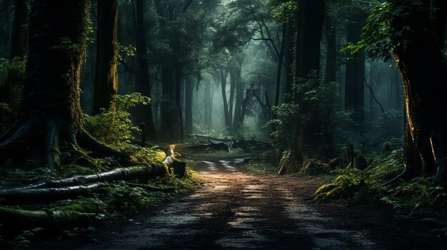 ミニマリストのフォトリアリスティックな森林道路