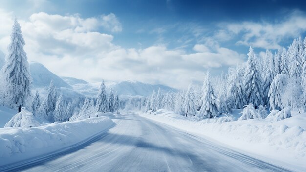 Minimalist photorealistic winter road