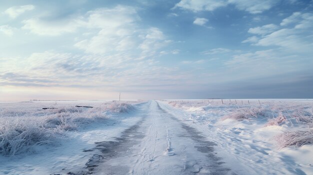 Minimalist photorealistic winter road