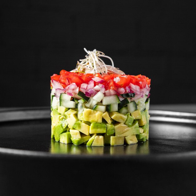 Minimalist salad in a round shape front view