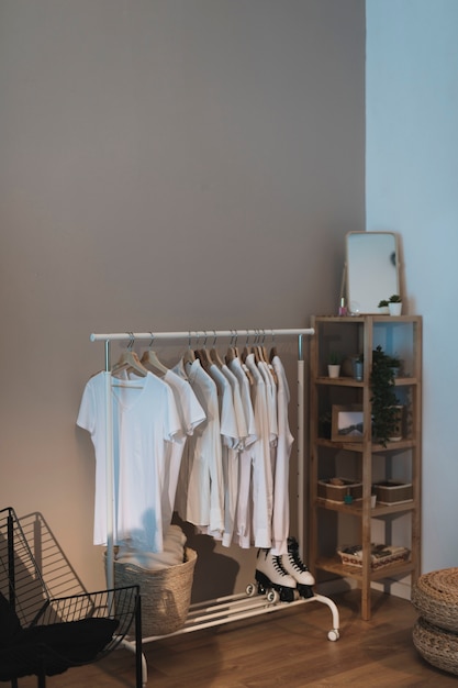 Minimalist wardrobe in corner of room