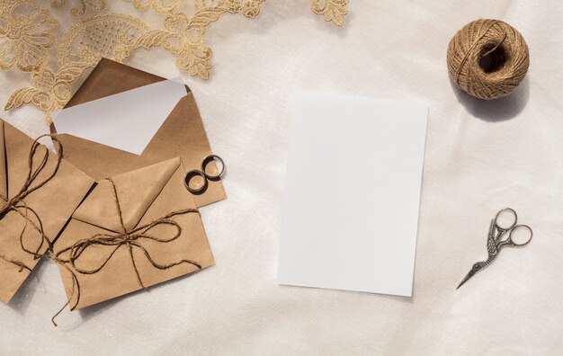 Minimalist wedding decoration with empty invitation