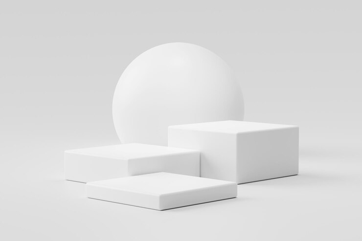 Free Photo minimalist white geometric podium display with sphere and rectangles studio platform 3d background