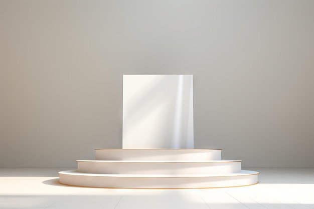 Free photo minimalist white and golden 3d podium for product presentation on abstract background