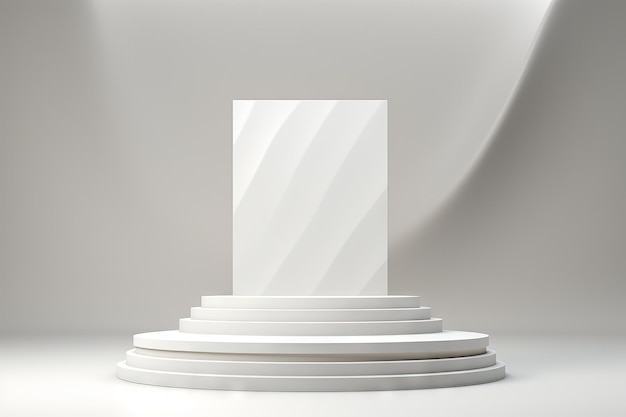Minimalist white podium for product presentation on abstract background