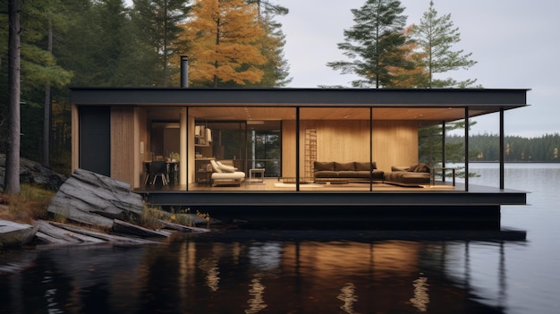 Minimalistic cabin blending into the environment