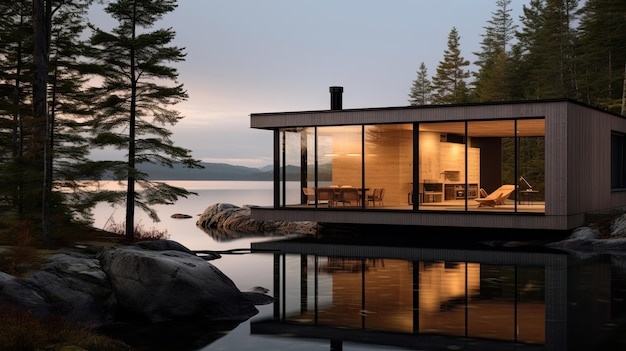 Free photo minimalistic cabin blending into the environment