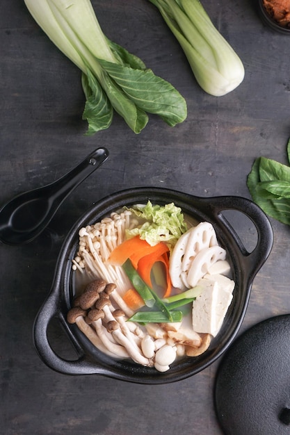 Premium Photo | Miso hot pot vegan miso nabe ingredients