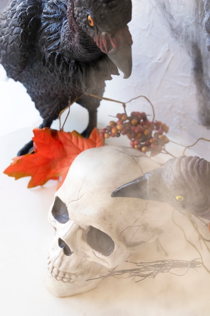 Free photo mist over vultures and skull