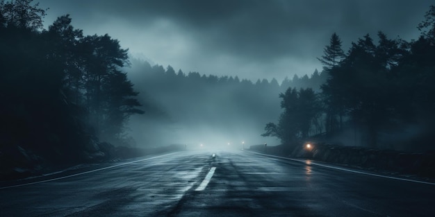 Free photo a misty road through the woods full of mystery and allure