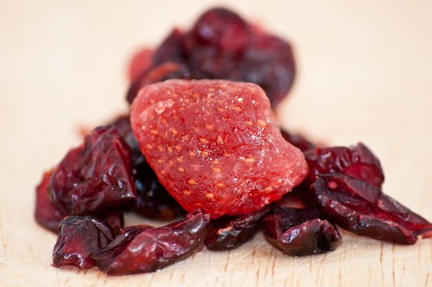 mix of Dried cranberries and strawberries close up