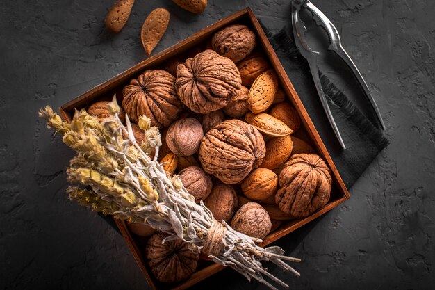 Mix of walnuts and seeds in box