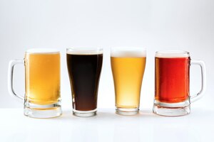Free photo mixed beer in various type ofglasses set