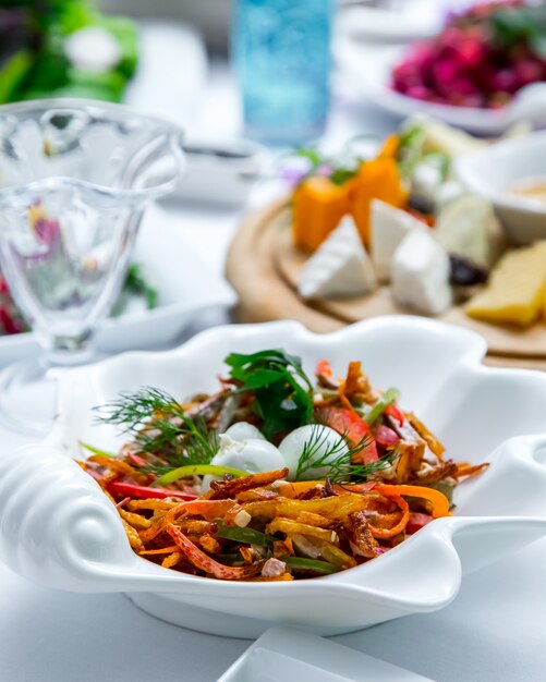 Mixed bell pepper salad side view