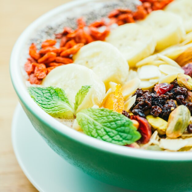 Mixed fruit with muesli and granola