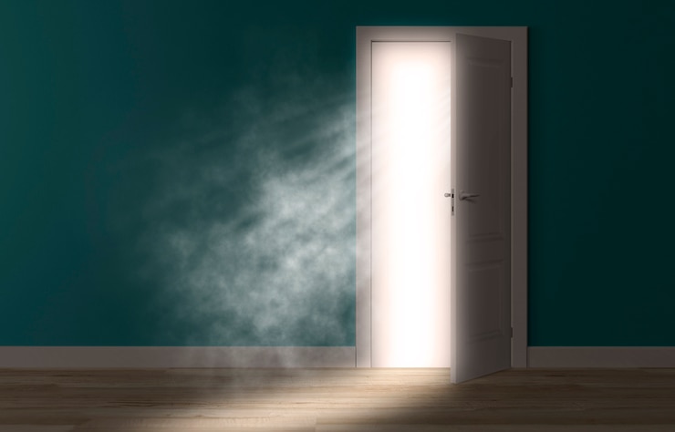 Free Photo mixed media opened door montage