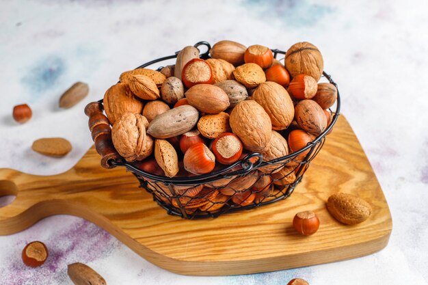 Mixed organic nuts with shell.