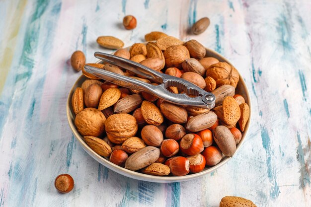 Mixed organic nuts with shell.