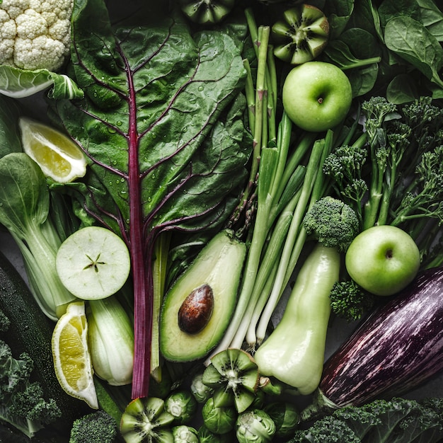 Mixed vegetables flat lay vegan diet food photography