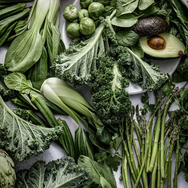 Mixed vegetables flat lay vegan diet food photography