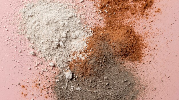 Mixture of clay powder on the table