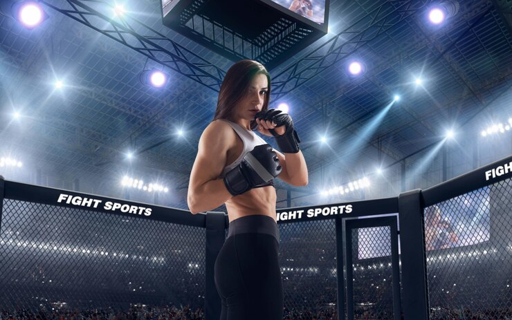 Free Photo mma female fighters on professional ring