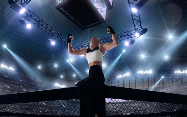 MMA female fighters on professional ring