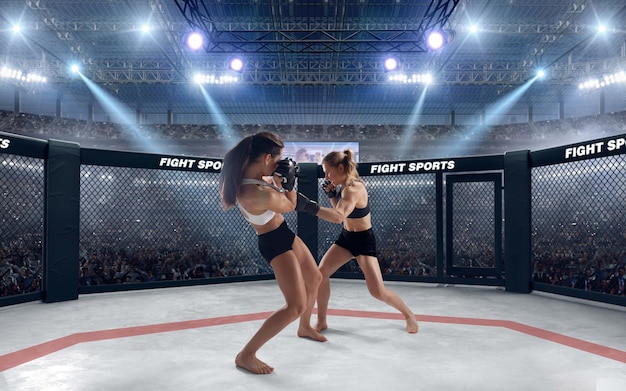 Foto gratuita combattenti femminili mma su sfondo bianco