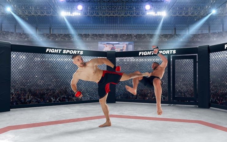 Бесплатный Фотография бойцы мма на профессиональном ринге fighting championship