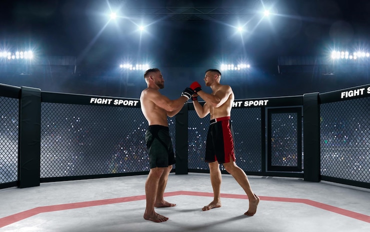 Бесплатный Фотография бойцы мма на профессиональном ринге fighting championship