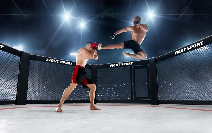 Бесплатный Фотография бойцы мма на профессиональном ринге fighting championship