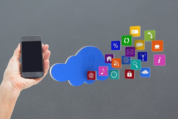 Mobile phone with cloud of application icons