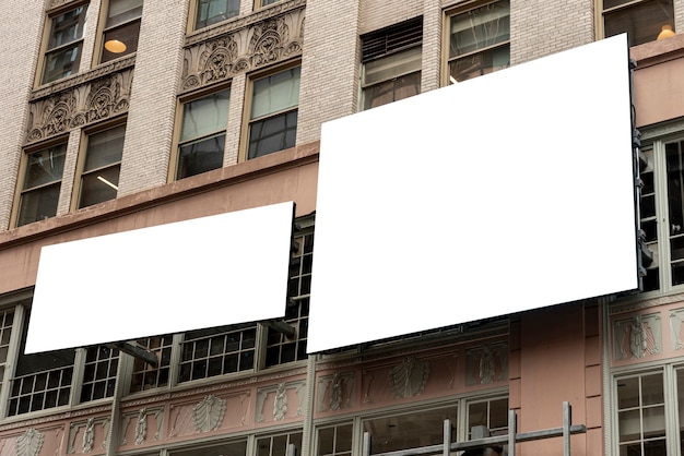 Mock-up billboards on a city building