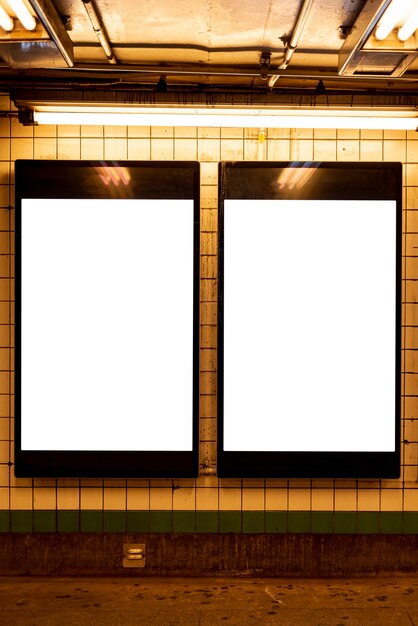 Mock-up billboards in a metro station