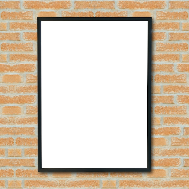 Free photo mock up blank poster picture frame on brick wall.