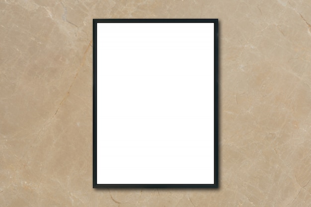 Free photo mock up blank poster picture frame hanging on brown marble wall in room - can be used mockup for montage products display and design key visual layout.