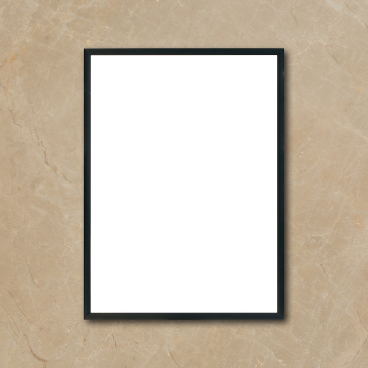 Free Photo mock up blank poster picture frame hanging on brown marble wall in room - can be used mockup for montage products display and design key visual layout.
