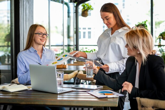 Mock-up business meeting with women