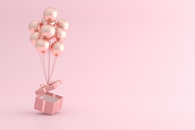 Mock up of gift box and balloons in minimal style.