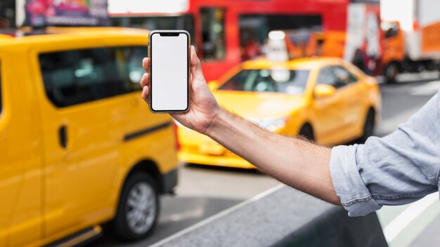 Mock-up hand with smartphone