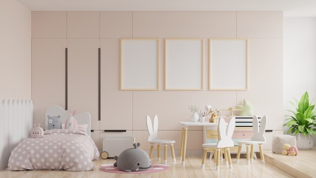 壁の白い色の子供部屋のカラーセット壁 3dレンダリング プレミアム写真 壁の白い色の子供部屋のカラーセット壁 3dレンダリング プレミアム写真