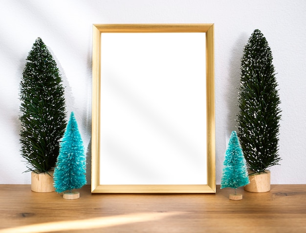 Free photo mockup frame on table design for decoration christmas day