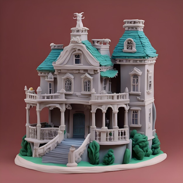 Free photo model of a fairy tale castle on a pink background 3d rendering