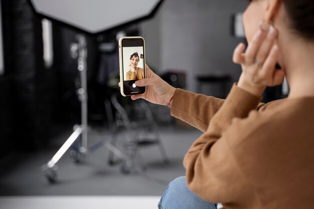 Model getting ready for photoshoot