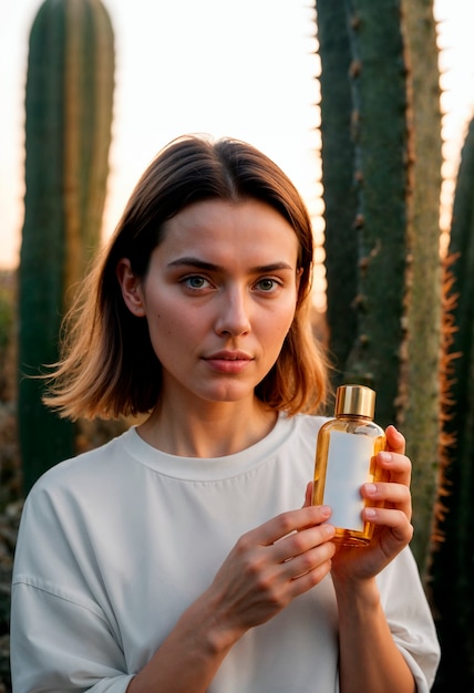 Free photo model holding zero waste beauty product