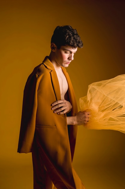 Model man posing with coat