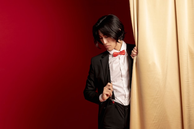 Free photo model posing with curtain for new chinese year
