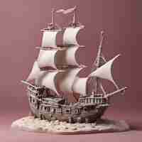 Free photo model of a sailboat on a pink background 3d rendering