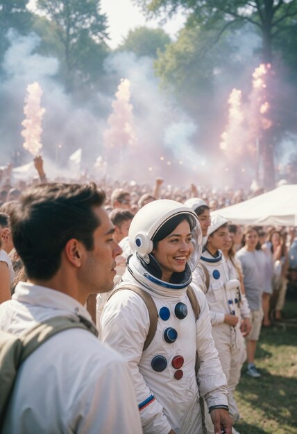Model wearing space suit