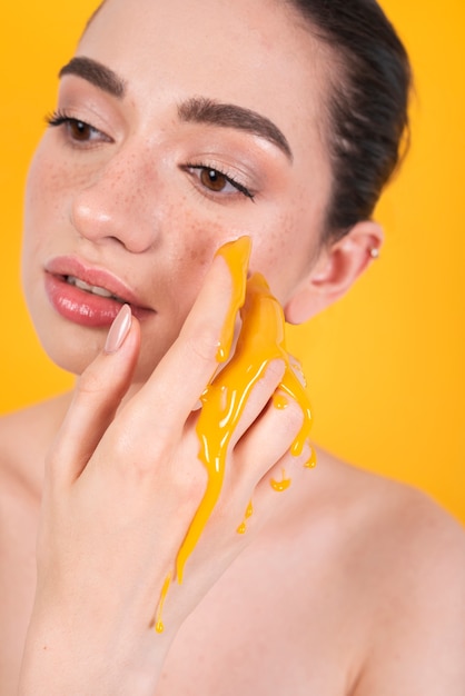 Model with paint on hands